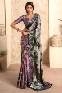 Elegant Satin Silk Saree - Lavender Mist