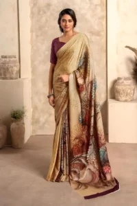 Elegant Satin Silk Saree - Sandstone Beige