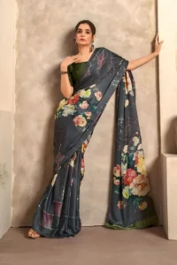 Elegant Satin Silk Saree - Slate Gray