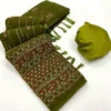 Faux Georgette Foil Print Saree - Green