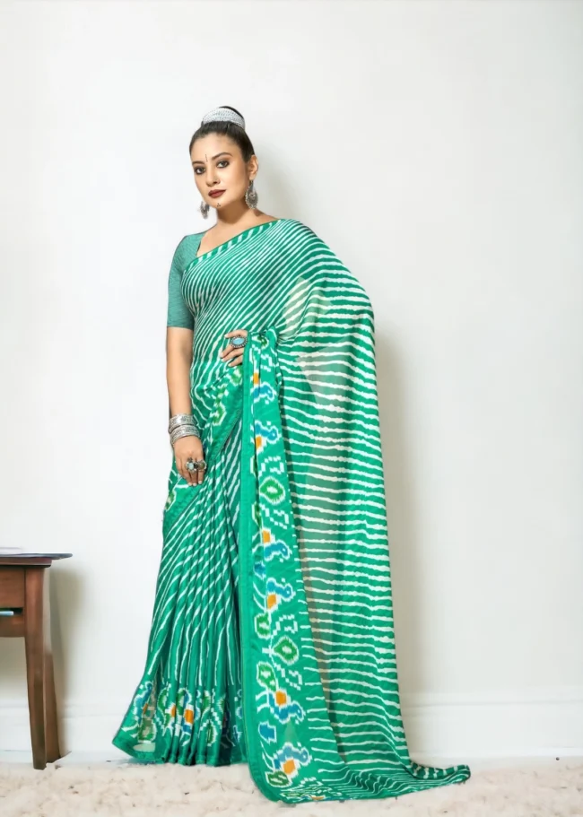 Georgette Leheriya Saree - Green