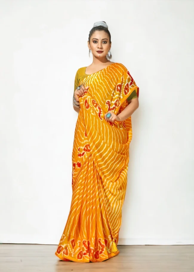 Georgette Leheriya Saree - Orange