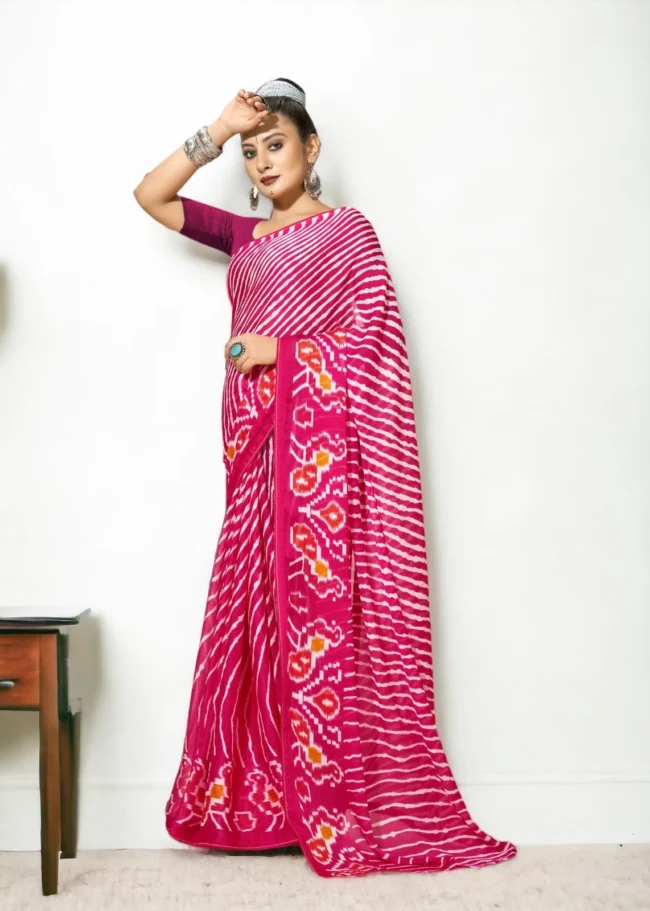 Georgette Leheriya Saree - Pink