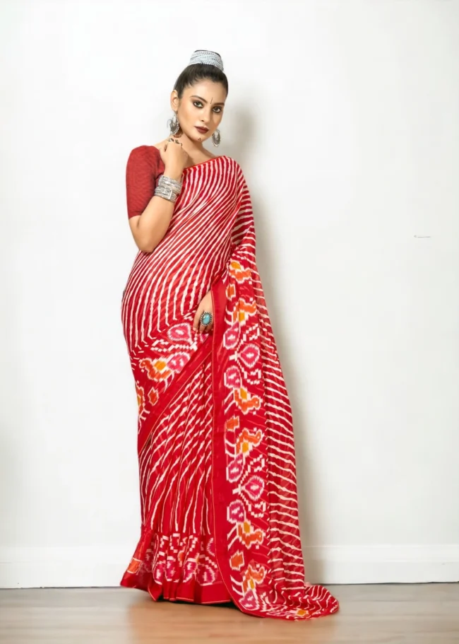 Georgette Leheriya Saree - Red