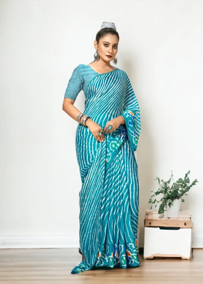 Georgette Leheriya Saree - Turquoise
