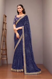 Bandhani Print Georgette Saree - Blue