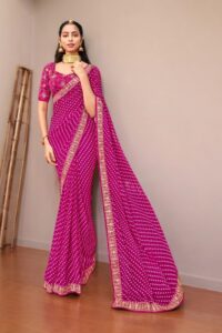 Bandhani Print Georgette Saree - Dark Pink
