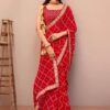 Bandhani Print Georgette Saree - Dark Red