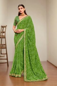 Bandhani Print Georgette Saree - Green