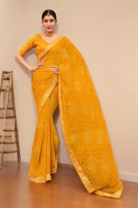 Bandhani Print Georgette Saree - Mustard