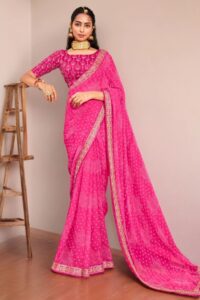Bandhani Print Georgette Saree - Pink