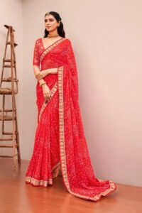 Bandhani Print Georgette Saree - Red
