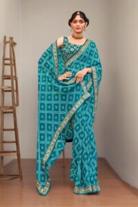 Bandhani Print Georgette Saree - Teal