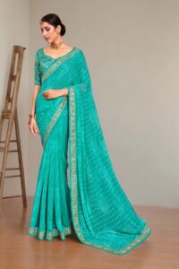 Bandhani Print Georgette Saree - Turquoise
