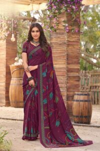 Printed Crepe Saree - Brown Chocolate
