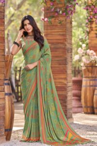 Printed Crepe Saree - Light Green