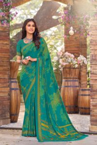 Printed Crepe Saree - Teal