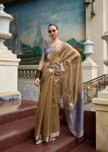 Pure Tissue Silk Saree - Antique Gold